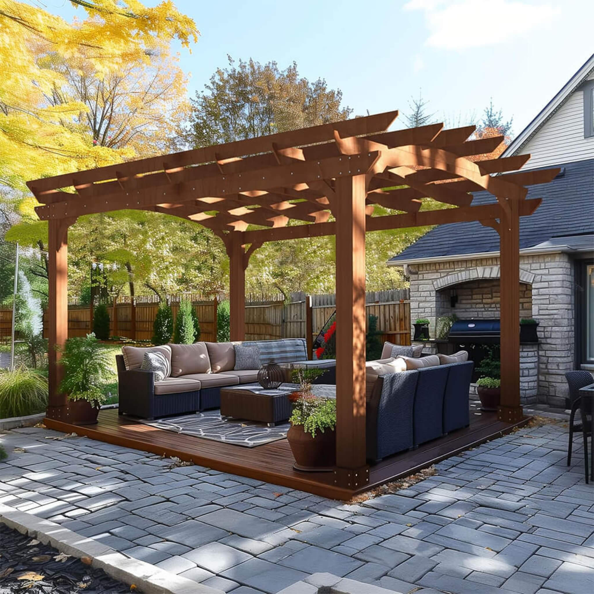 Alora Premium Outdoor All-Season Backyard Patio Cedar Wood Gazebo Pergola With Arched Roof 10'x12' (SAK42915)