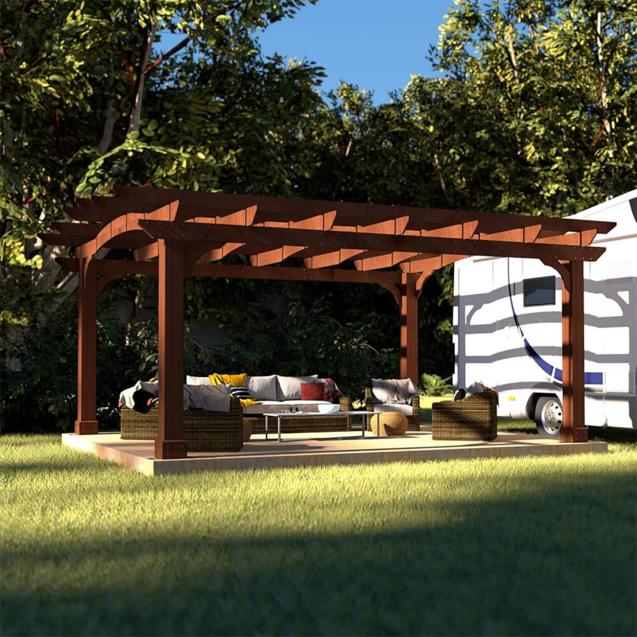 Alora Premium Outdoor All-Season Backyard Patio Cedar Wood Gazebo Pergola With Arched Roof 10'x12' (SAK42915)
