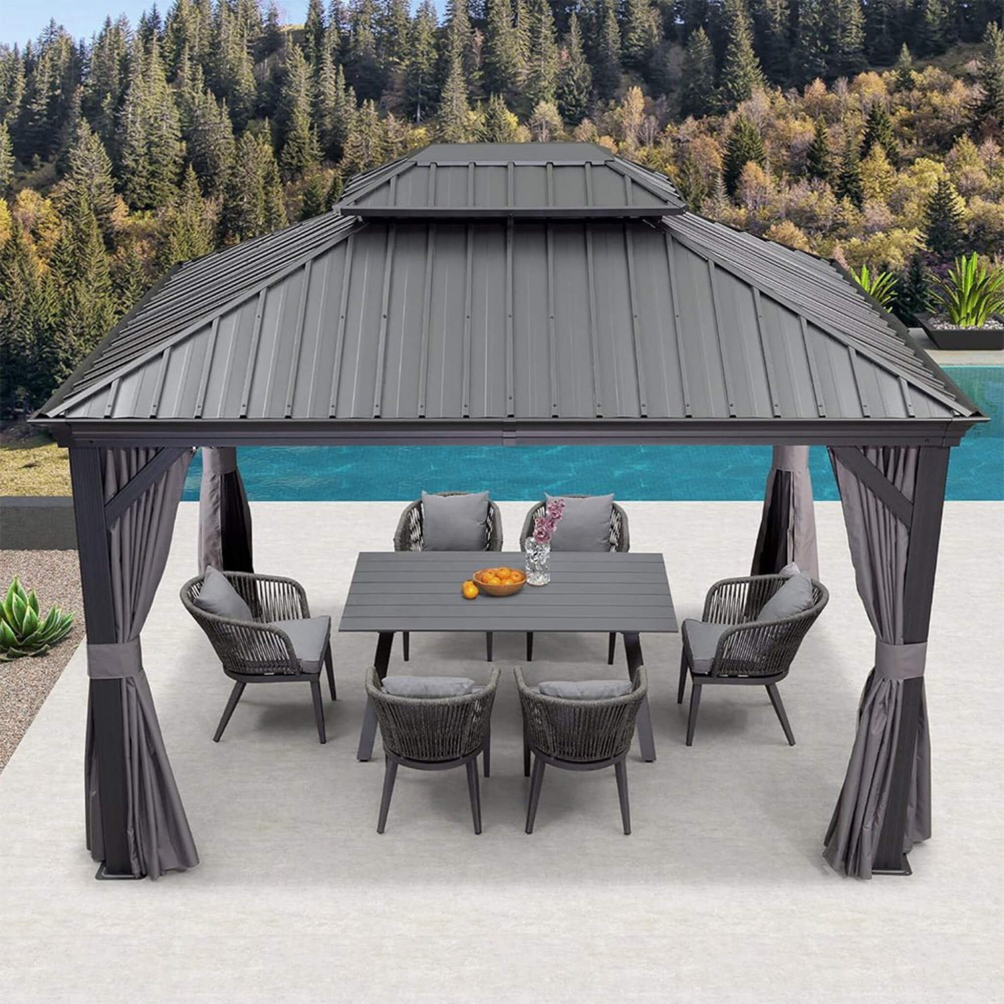 Alora Large Premium Outdoor Hardtop Aluminum Gazebo With Galvanized Steel Double Roof 10'x13' (SAK74826)