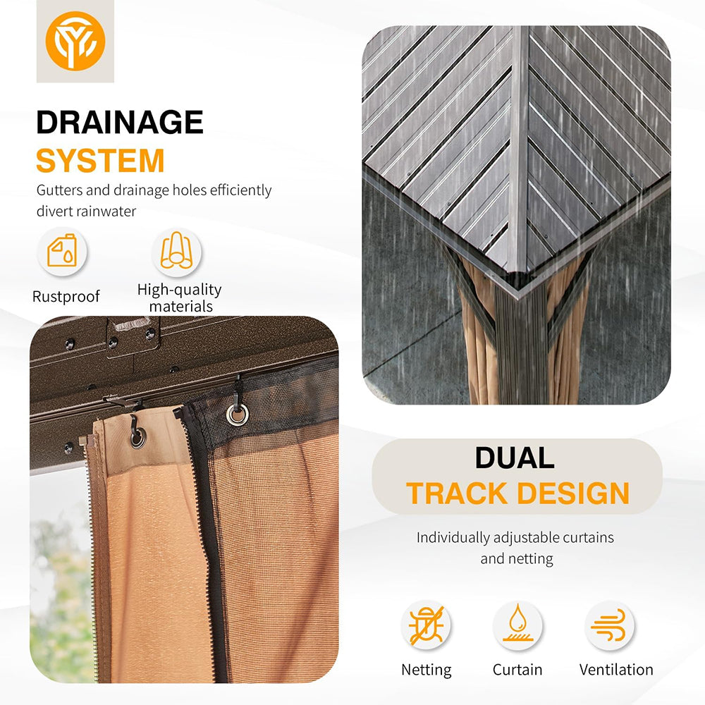 Alora Heavy-Duty Aluminum Galvanized Steel Double Roof Hardtop Gazebo With Netting And Curtains 14'x24' (SAK41853)