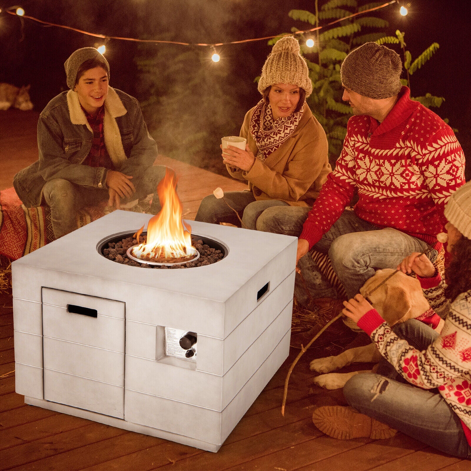 Square Concrete Propane Fire Pit Table
