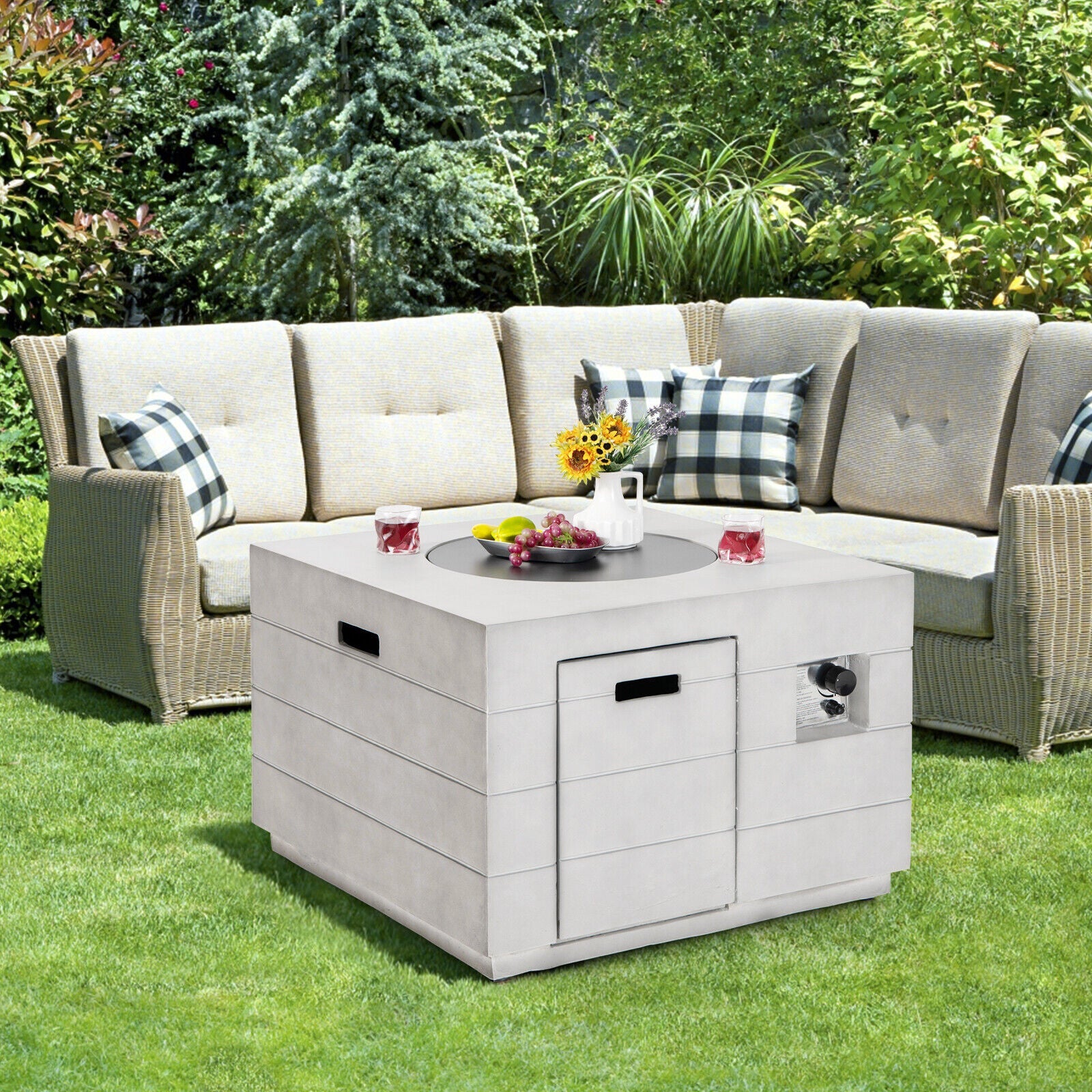 Square Concrete Propane Fire Pit Table