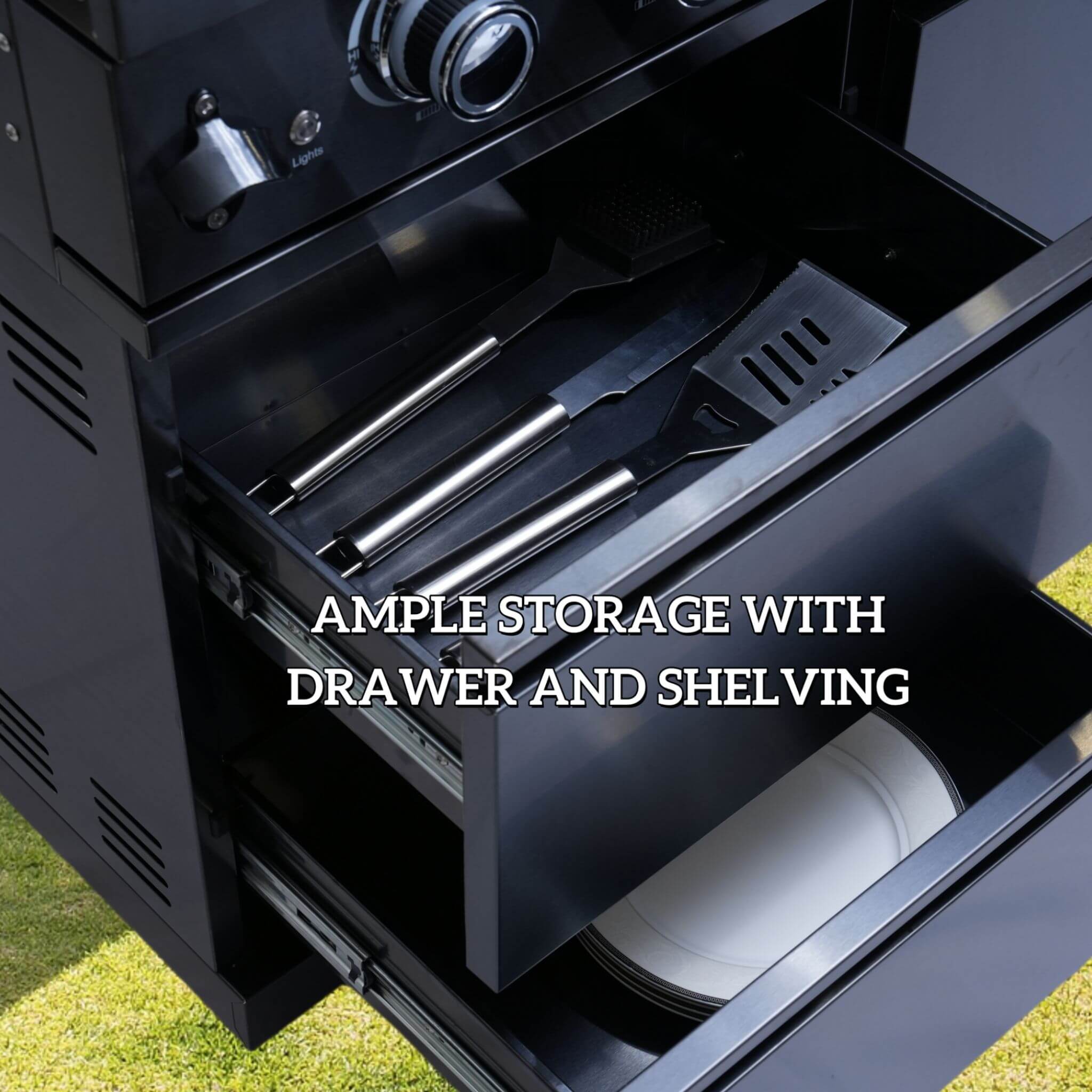 Castelle Flame Belmont 43-Inch 6-Burner 85K BTU Stainless Steel Outdoor BBQ Kitchen Grill Island With Wine Cooler, Rotisserie, And Sink (SAK19476)