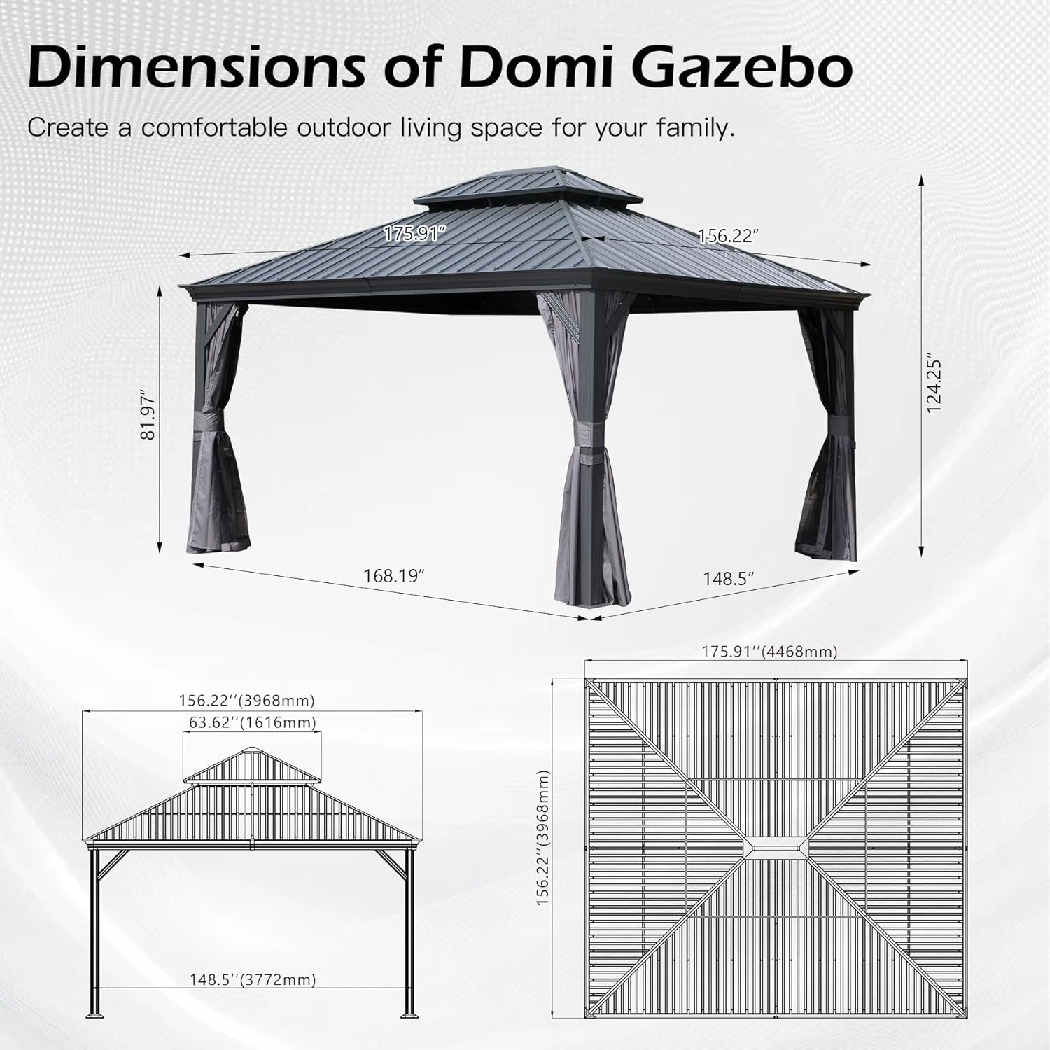 13x15FT Outdoor Gazebo with Galvanized Steel Double Roof