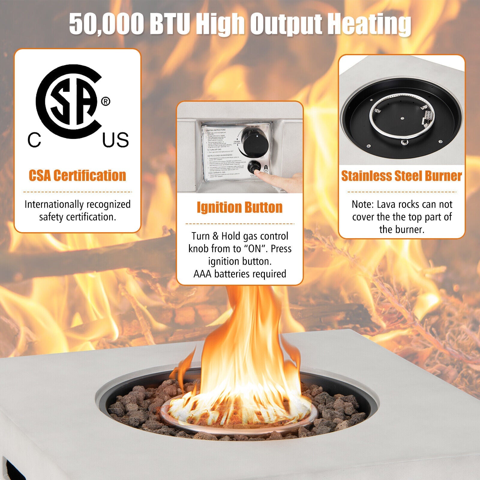 Square Concrete Propane Fire Pit Table