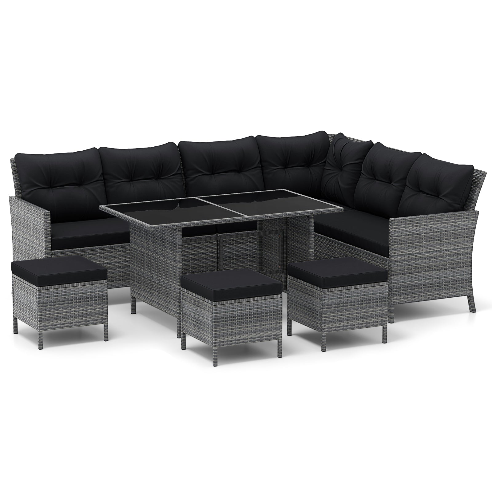 7 Pieces Patio Dining Furniture Set with Soft Cushions and Ottomans
