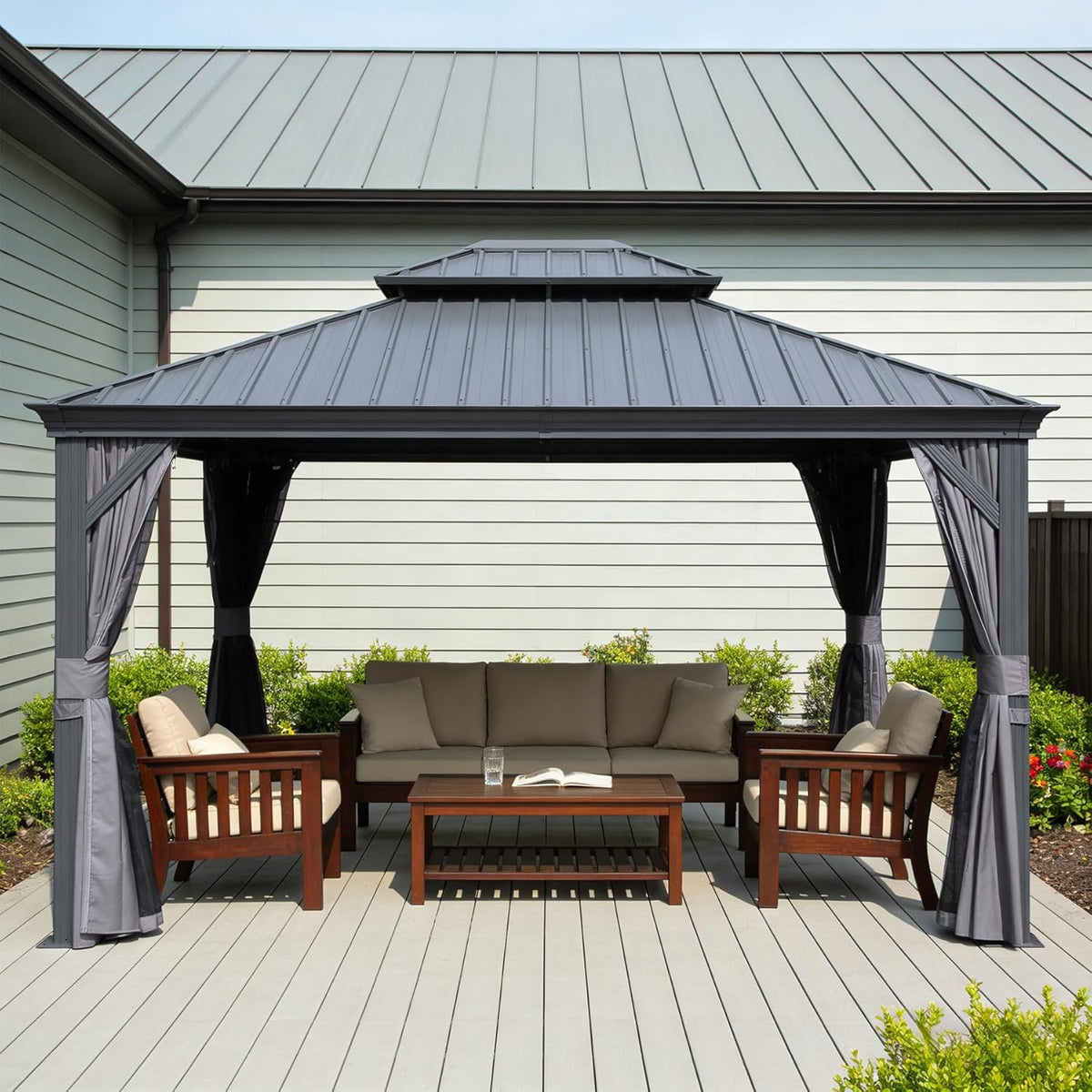 11x13FT Outdoor Gazebo with Galvanized Steel Double Roof