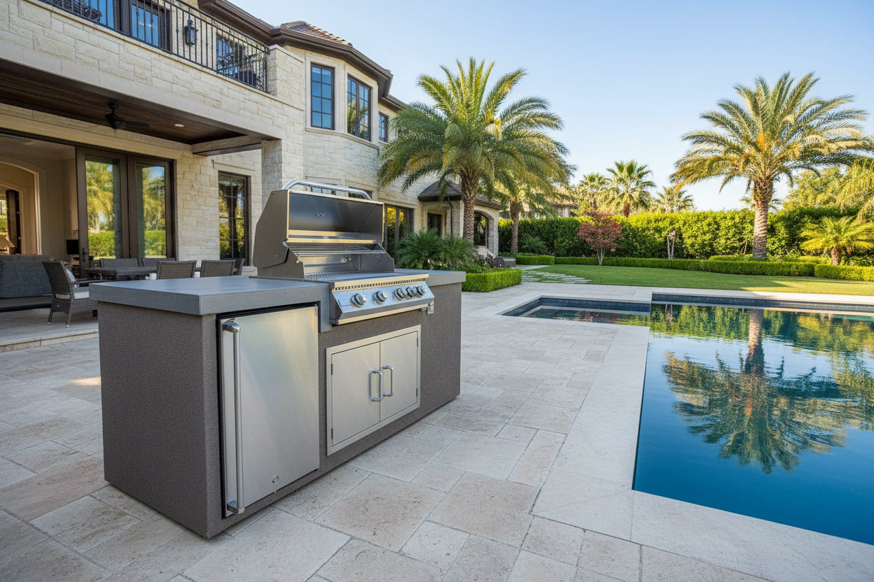 KoKoMo 7' Outdoor Kitchen Island with Grill – Built-In 32” Grill + Fridge
