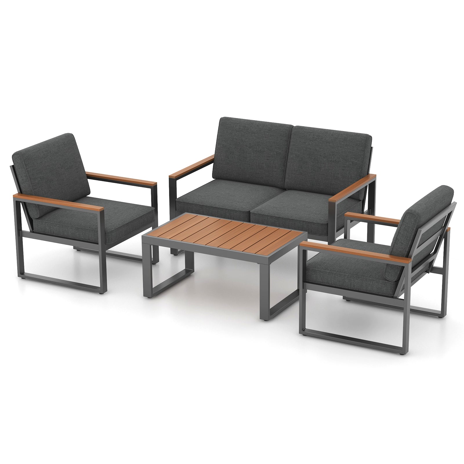 4-Piece Patio Aluminum Furniture Set with Armrests and Tabletop — Gray