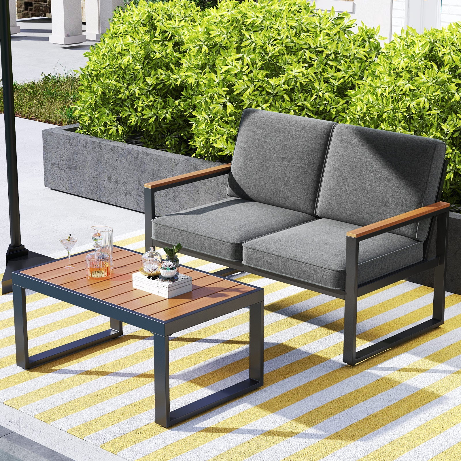 4-Piece Patio Aluminum Furniture Set with Armrests and Tabletop — Gray