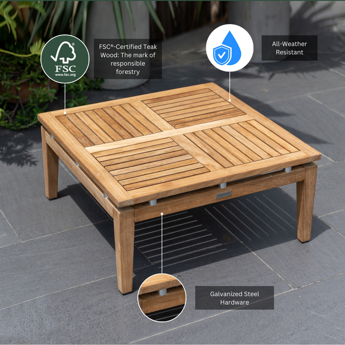 Arno 6-Piece Modular Corner Set – FSC Teak & Dark Olefin Cushions by LifestyleGarden