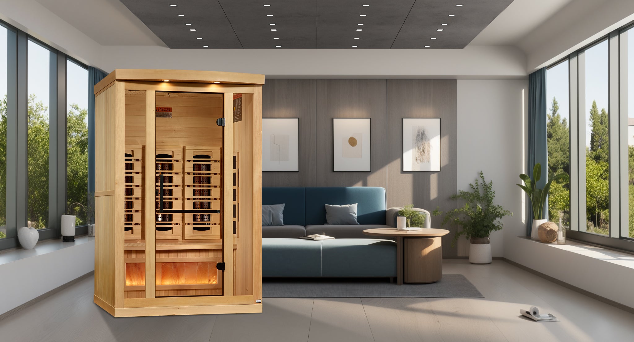 Golden Designs 2-Person Full Spectrum PureTech™ Near Zero (Under 3MG) EMF FAR Infrared Sauna with Himalayan Salt Bar (Canadian Hemlock)