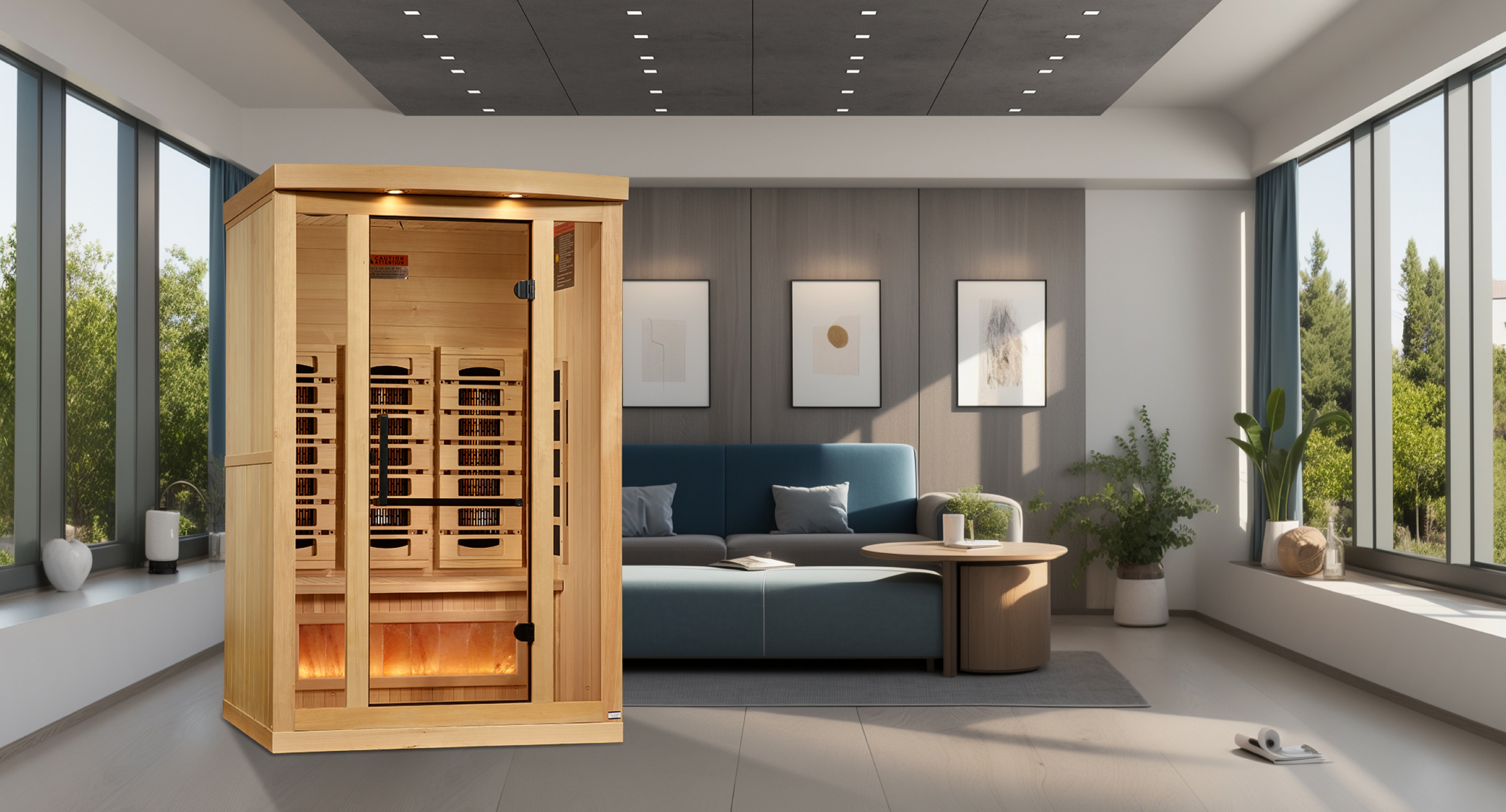 Golden Designs 2-Person Full Spectrum PureTech™ Near Zero (Under 3MG) EMF FAR Infrared Sauna with Himalayan Salt Bar (Canadian Hemlock)