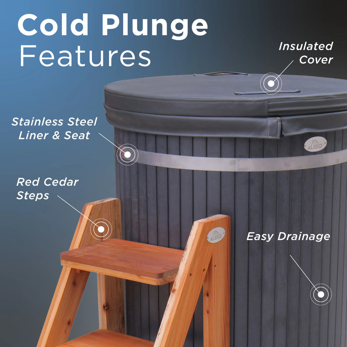Lumina Outdoor Wooden Ice Bath Cold Plunge Tub | 118 Gallon Water Capacity | 37.5" x 33.25"