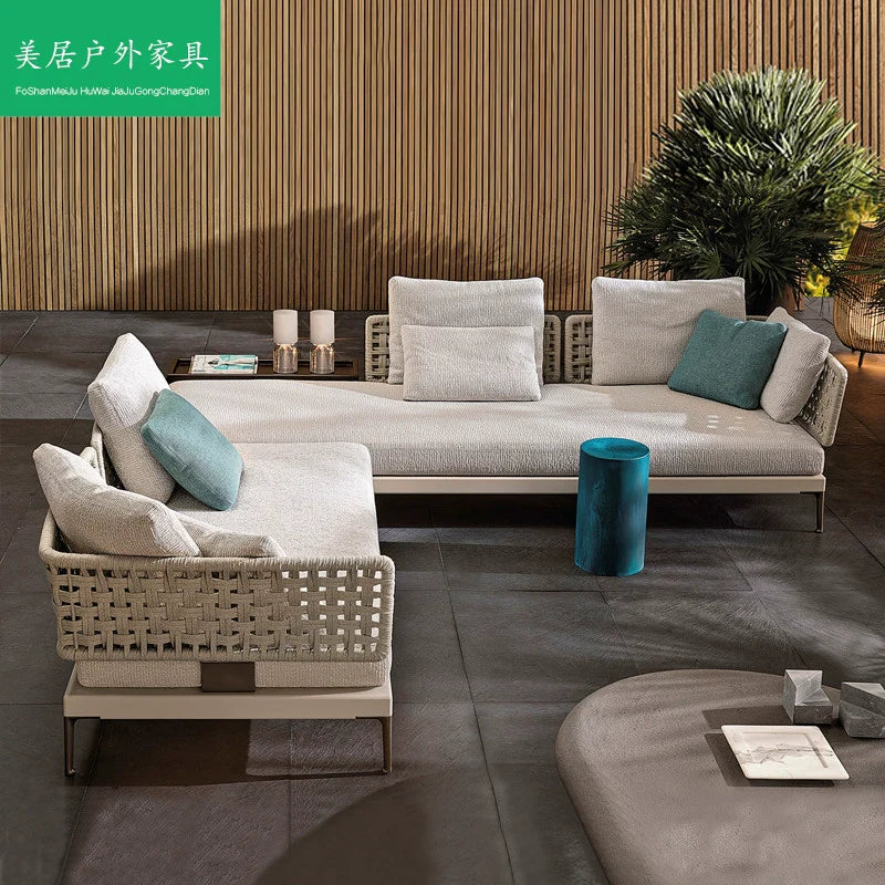 Outdoor Rattan Garden Sofa – Modern Aluminum Frame with Removable Cushions