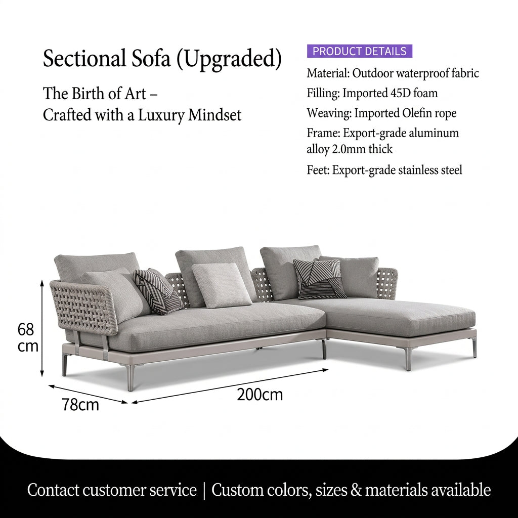 Outdoor Rattan Garden Sofa – Modern Aluminum Frame with Removable Cushions