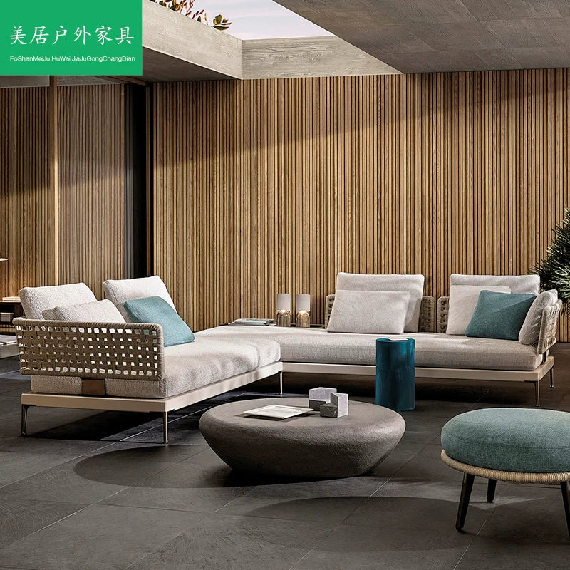 Outdoor Rattan Garden Sofa – Modern Aluminum Frame with Removable Cushions