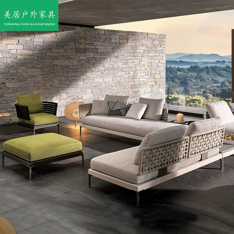 Outdoor Rattan Garden Sofa – Modern Aluminum Frame with Removable Cushions