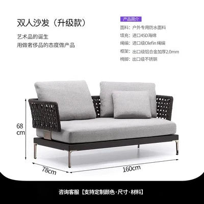 Outdoor Rattan Garden Sofa – Modern Aluminum Frame with Removable Cushions