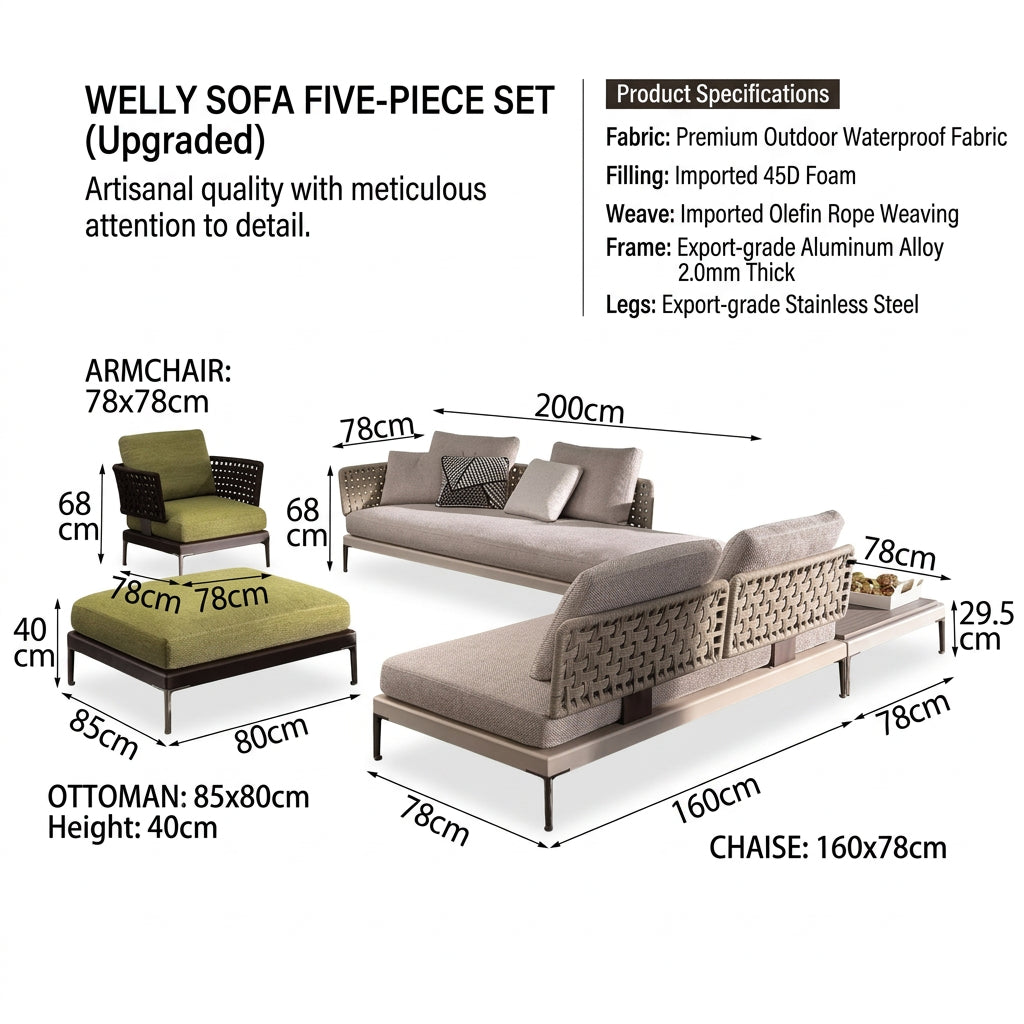 Outdoor Rattan Garden Sofa – Modern Aluminum Frame with Removable Cushions