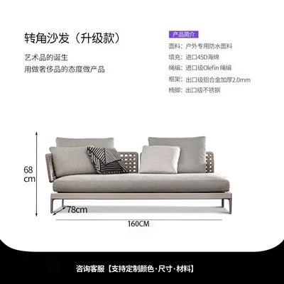 Outdoor Rattan Garden Sofa – Modern Aluminum Frame with Removable Cushions