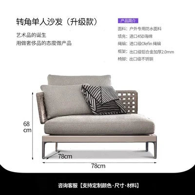Outdoor Rattan Garden Sofa – Modern Aluminum Frame with Removable Cushions
