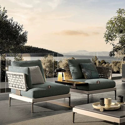 Outdoor Rattan Garden Sofa – Modern Aluminum Frame with Removable Cushions