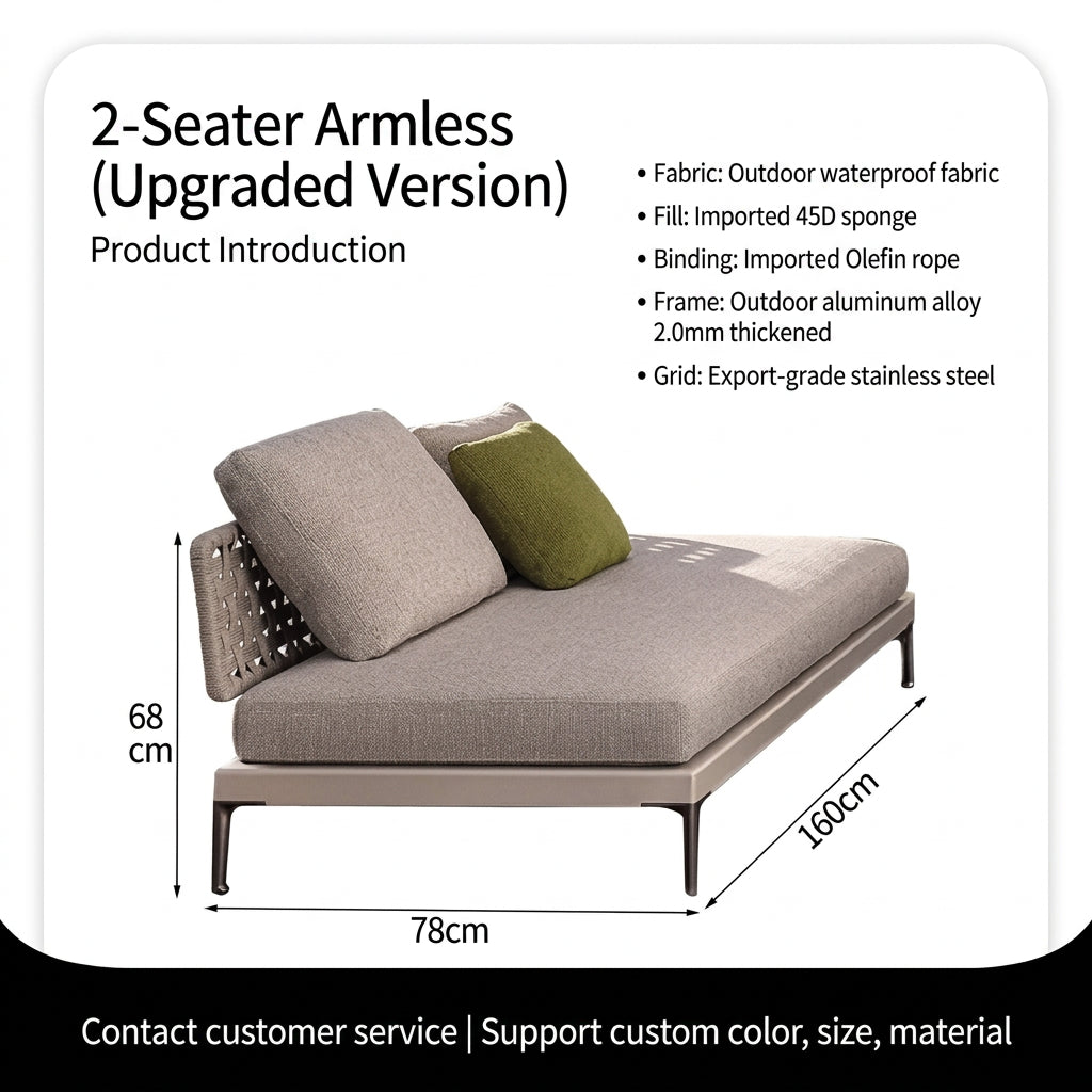 Outdoor Rattan Garden Sofa – Modern Aluminum Frame with Removable Cushions