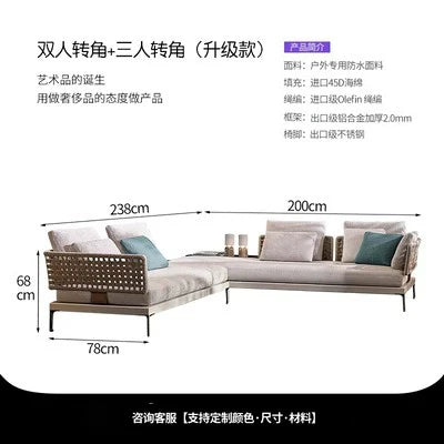 Outdoor Rattan Garden Sofa – Modern Aluminum Frame with Removable Cushions