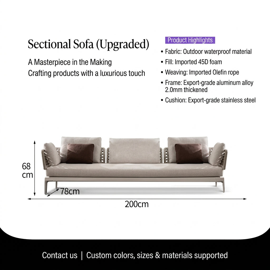 Outdoor Rattan Garden Sofa – Modern Aluminum Frame with Removable Cushions