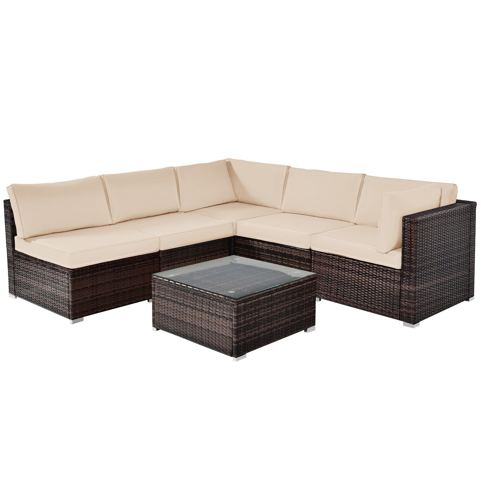 6 Pieces Patio Rattan Furniture Set with Cushions