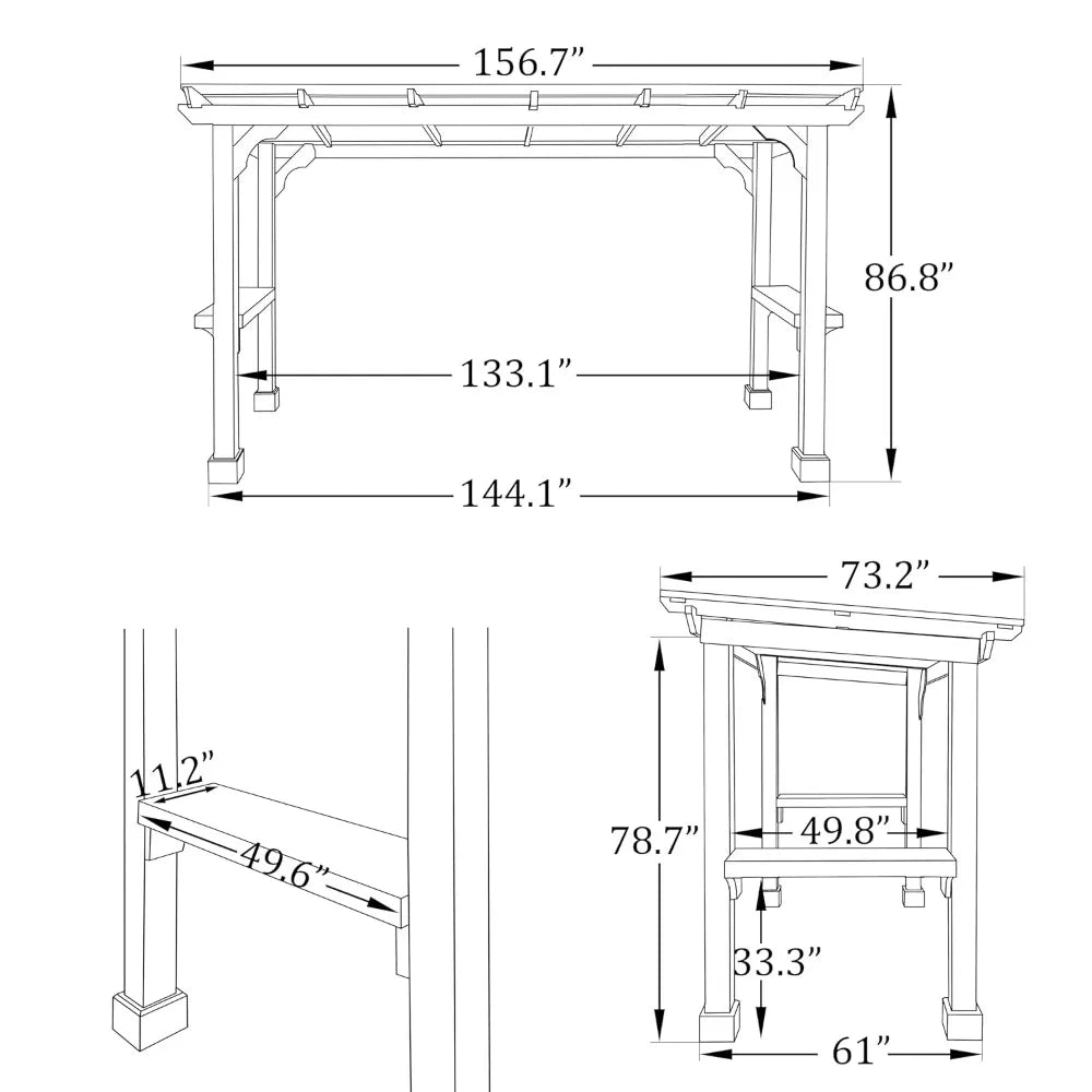 DUOFU Wood Grill Gazebo With Metal Roof Outdoor Patio Canopy
