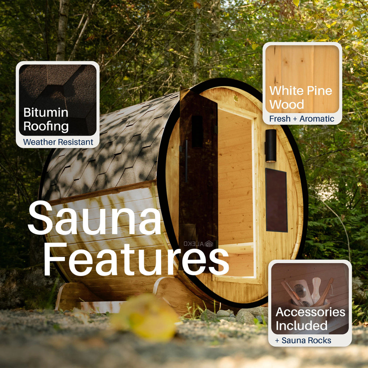 Celasia White Finland Pine Barrel Sauna - 3-4 Person
