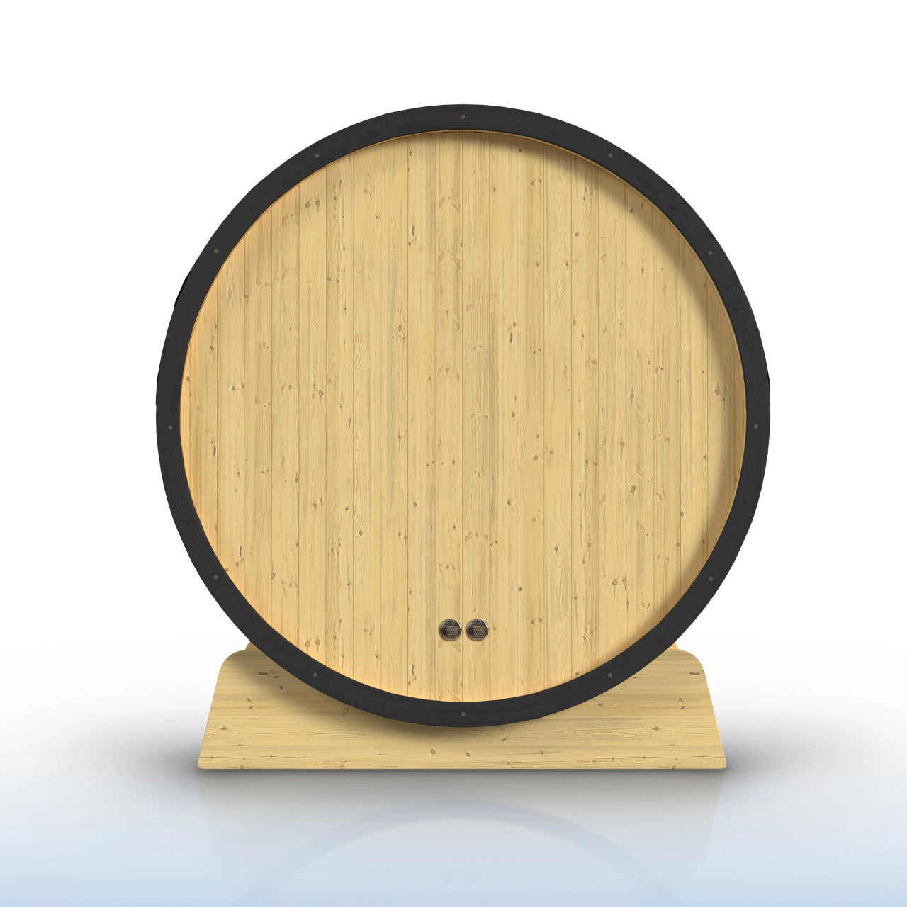 Anémona White Finland Pine Barrel Sauna with Front Porch Canopy & Black Accents – 6-8 People