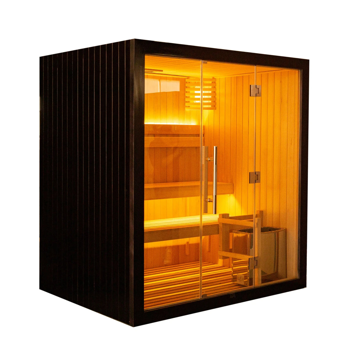 Canadian Hemlock Traditional Indoor Sauna-4.5kW UL Certified Electric Harvia Heater - Black Finish - 4 Person (PreOrder)