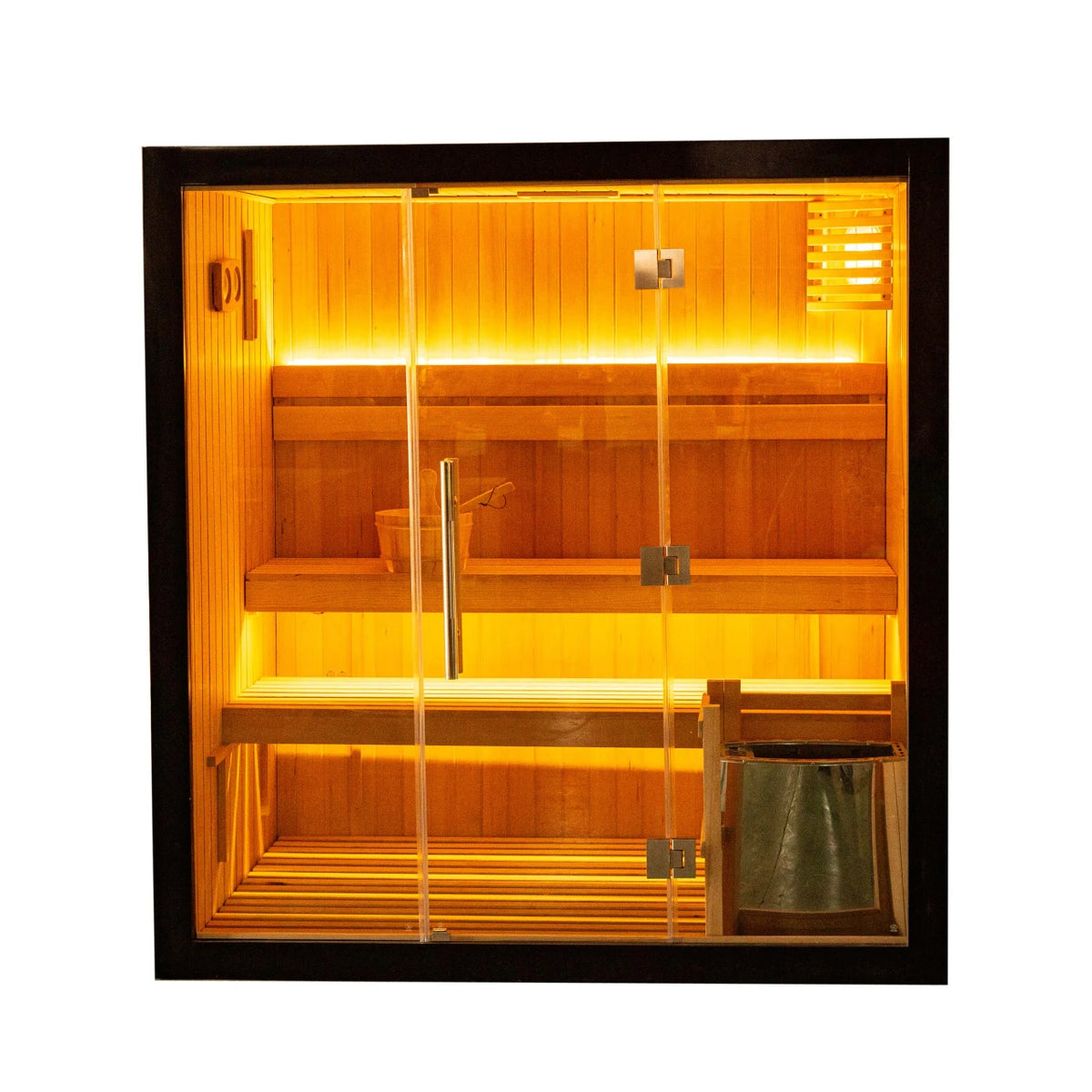 Canadian Hemlock Traditional Indoor Sauna-4.5kW UL Certified Electric Harvia Heater - Black Finish - 4 Person (PreOrder)