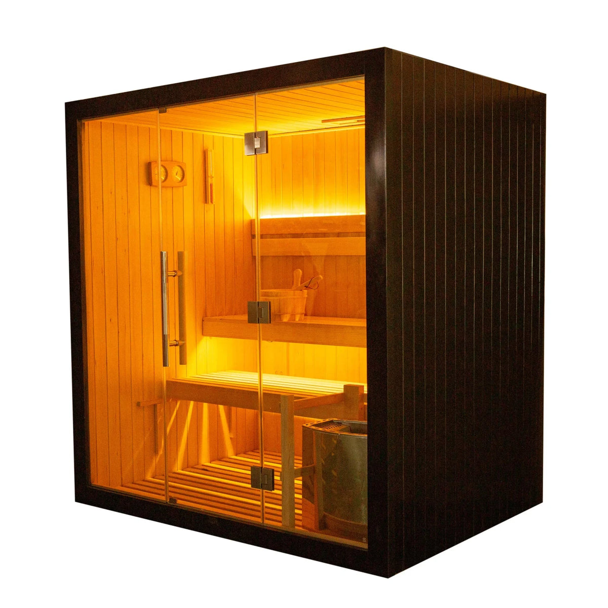 Canadian Hemlock Traditional Indoor Sauna-4.5kW UL Certified Electric Harvia Heater - Black Finish - 4 Person (PreOrder)