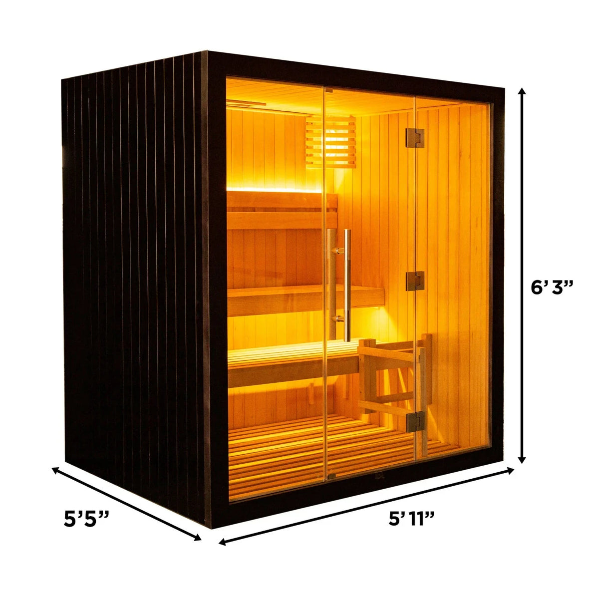 Canadian Hemlock Traditional Indoor Sauna-4.5kW UL Certified Electric Harvia Heater - Black Finish - 4 Person (PreOrder)