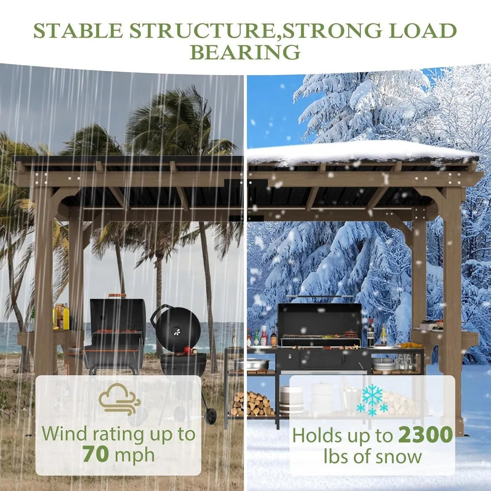 DUOFU Wood Grill Gazebo With Metal Roof Outdoor Patio Canopy