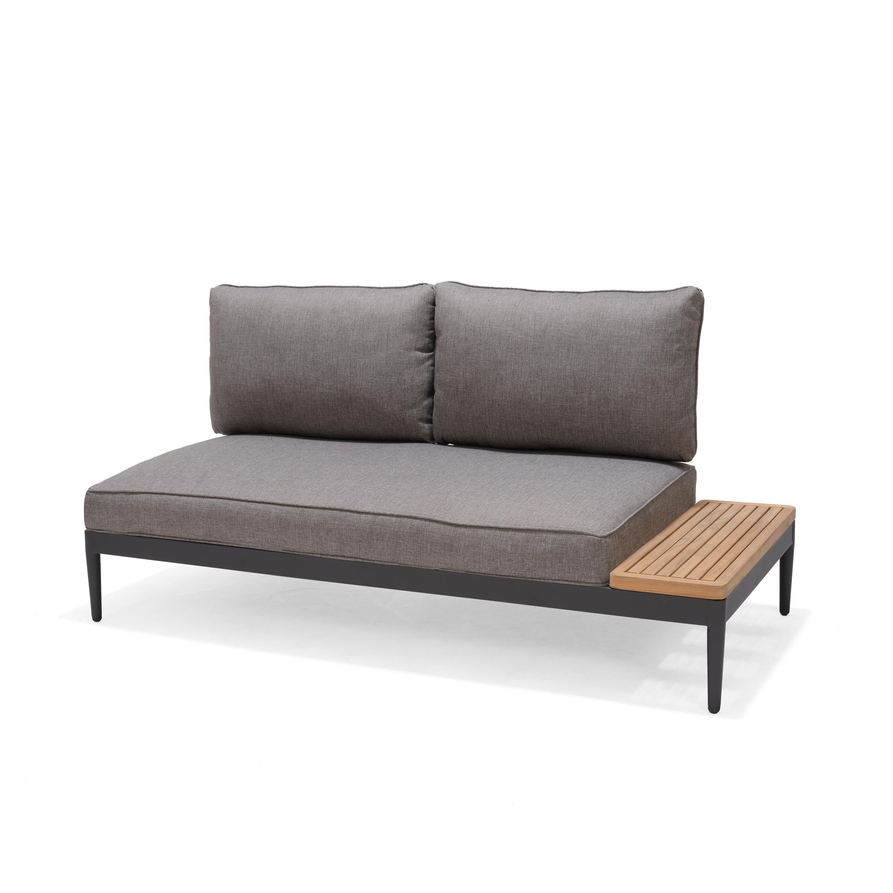 Topaz 2-Seater Outdoor Sofa with Teak Side Table – Dark Grey Aluminium & Olefin Fabric