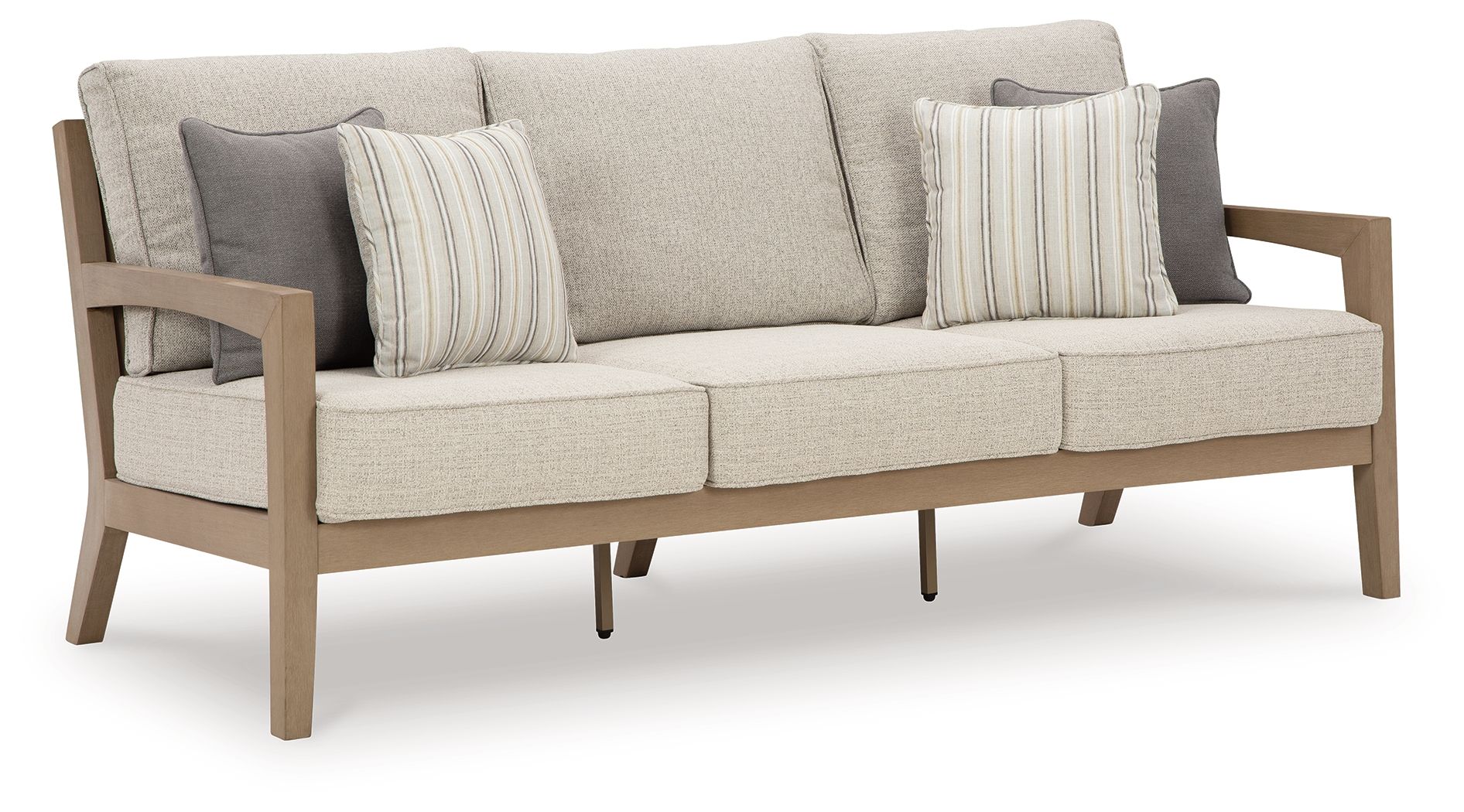Hallow Creek Outdoor Sofa with Cushion – Driftwood Weatherwood Frame & Nuvella+™ Fabric