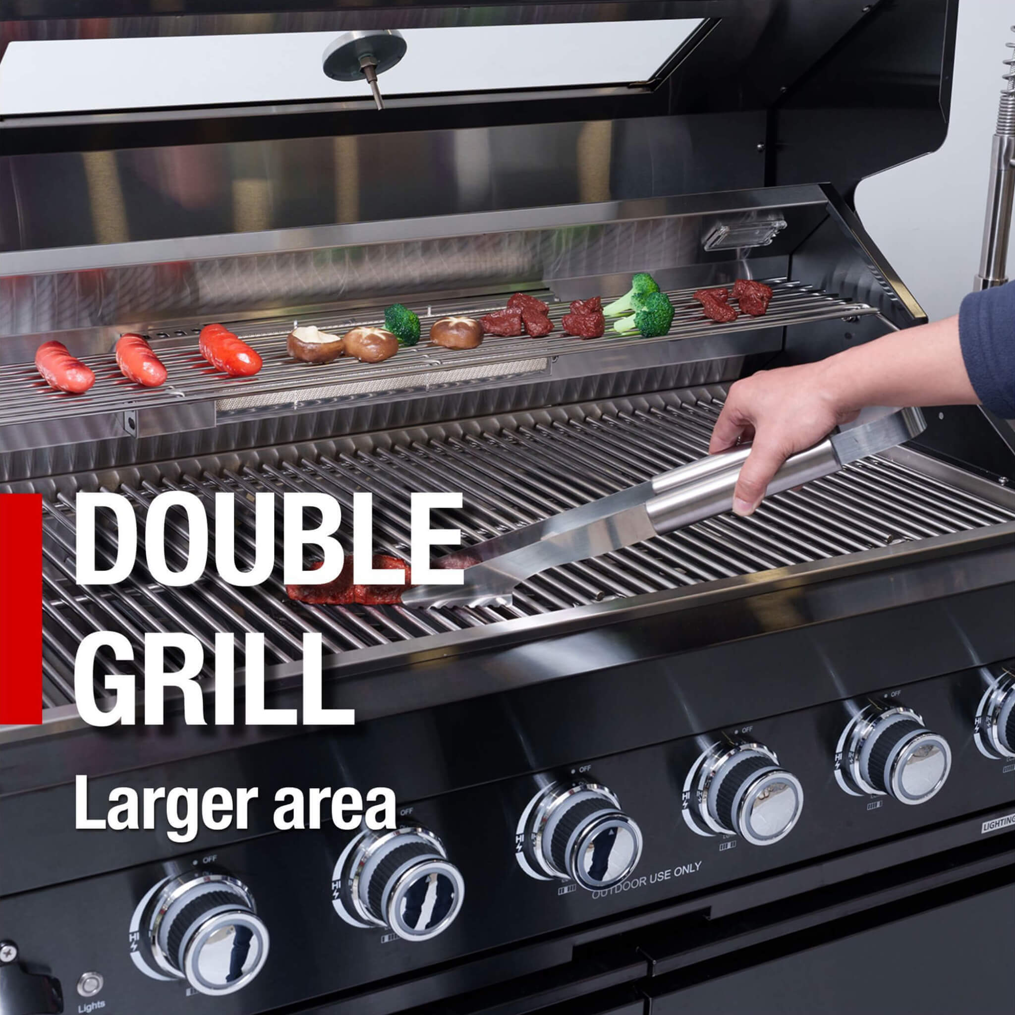 Castelle Flame Avalon 85K BTU Outdoor BBQ Liquid Propane Kitchen Grill Island With 43-Inch 6-Burner Grill, Wine Fridge, Rotisserie Kit, And Sink (SAK23864)