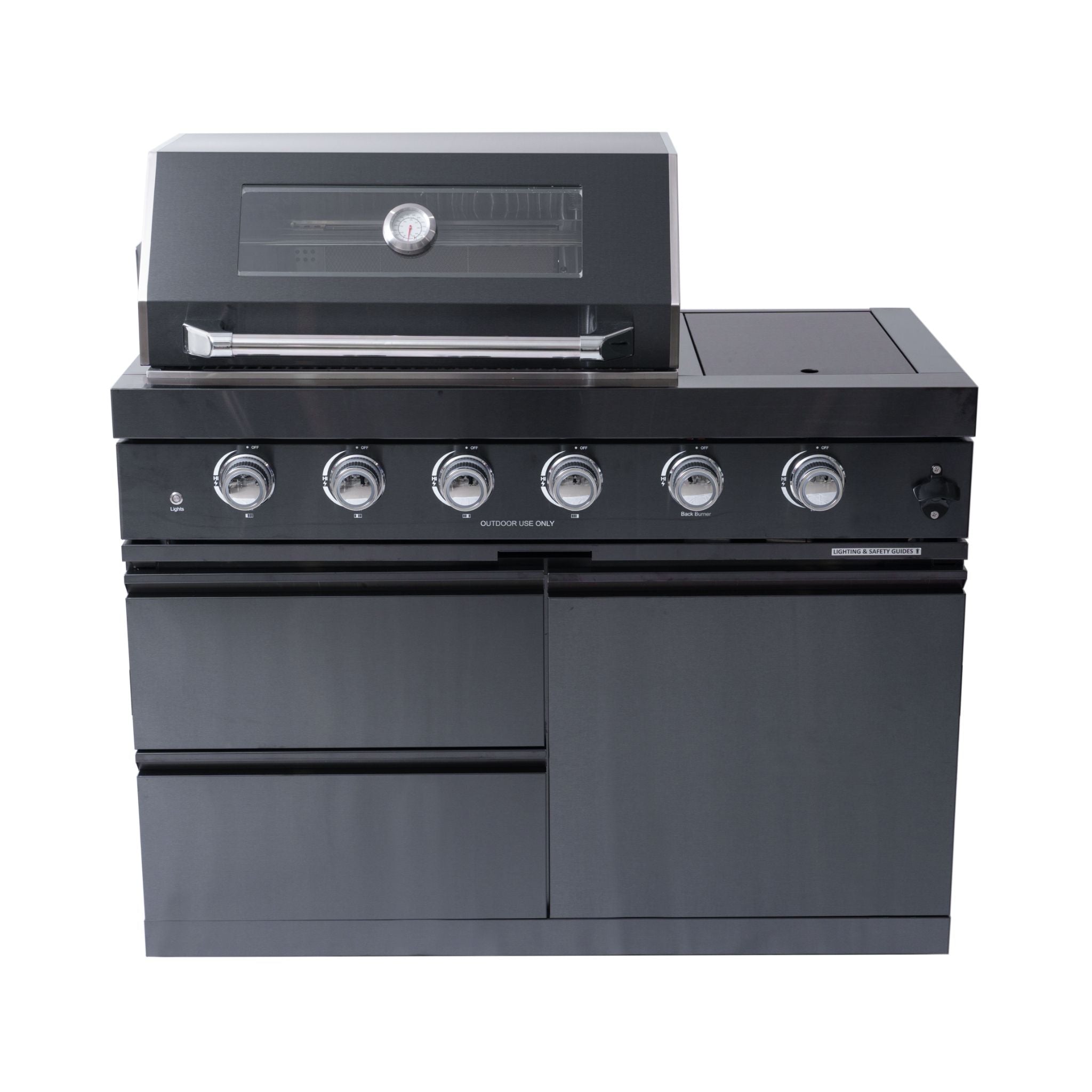 Castelle Flame Premium Black Stainless Steel 4-Burner Liquid Propane Kitchen Grill Island With Rotisserie Kit (SAK48157)