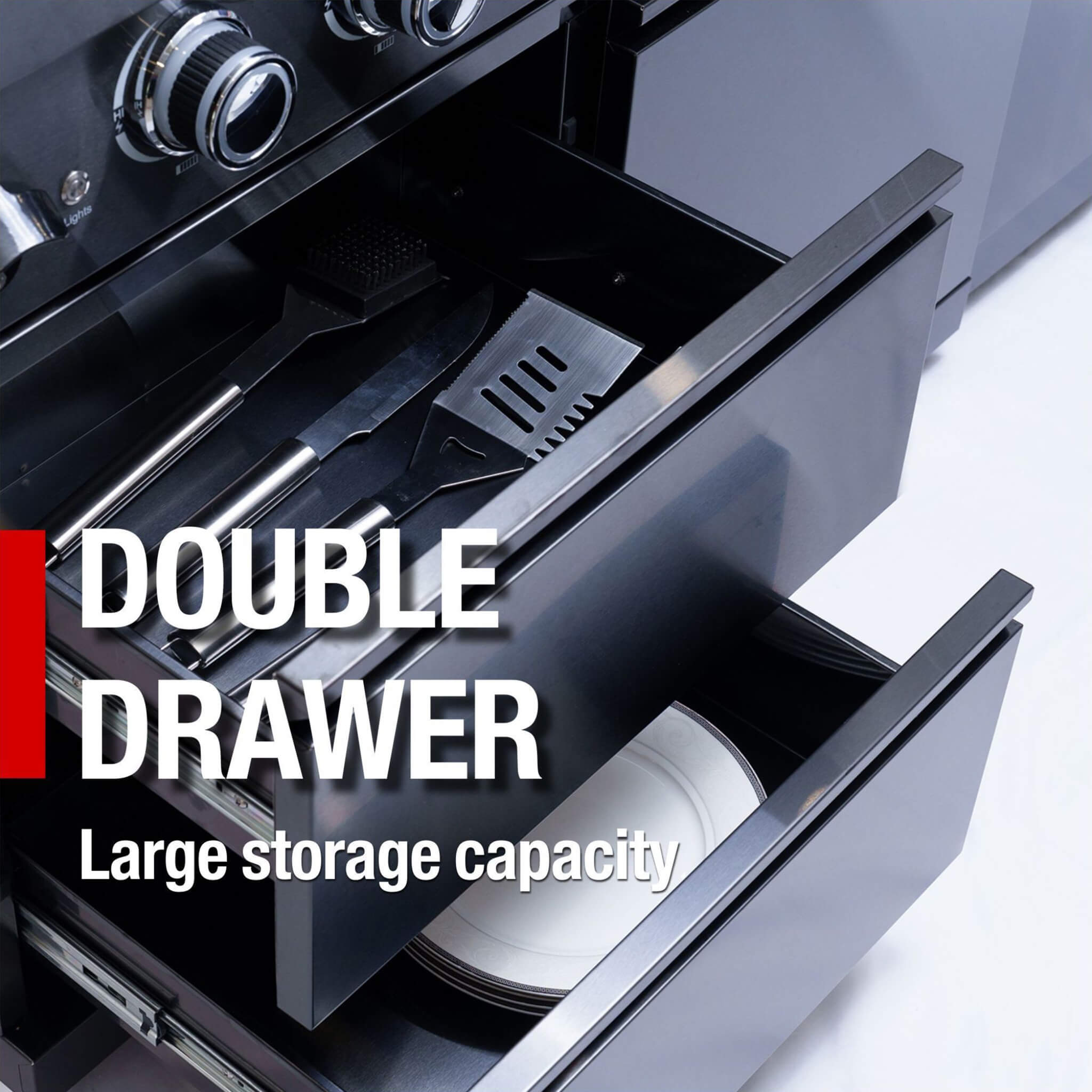 Castelle Flame Premium Black Stainless Steel 4-Burner Liquid Propane Kitchen Grill Island With Rotisserie Kit (SAK48157)