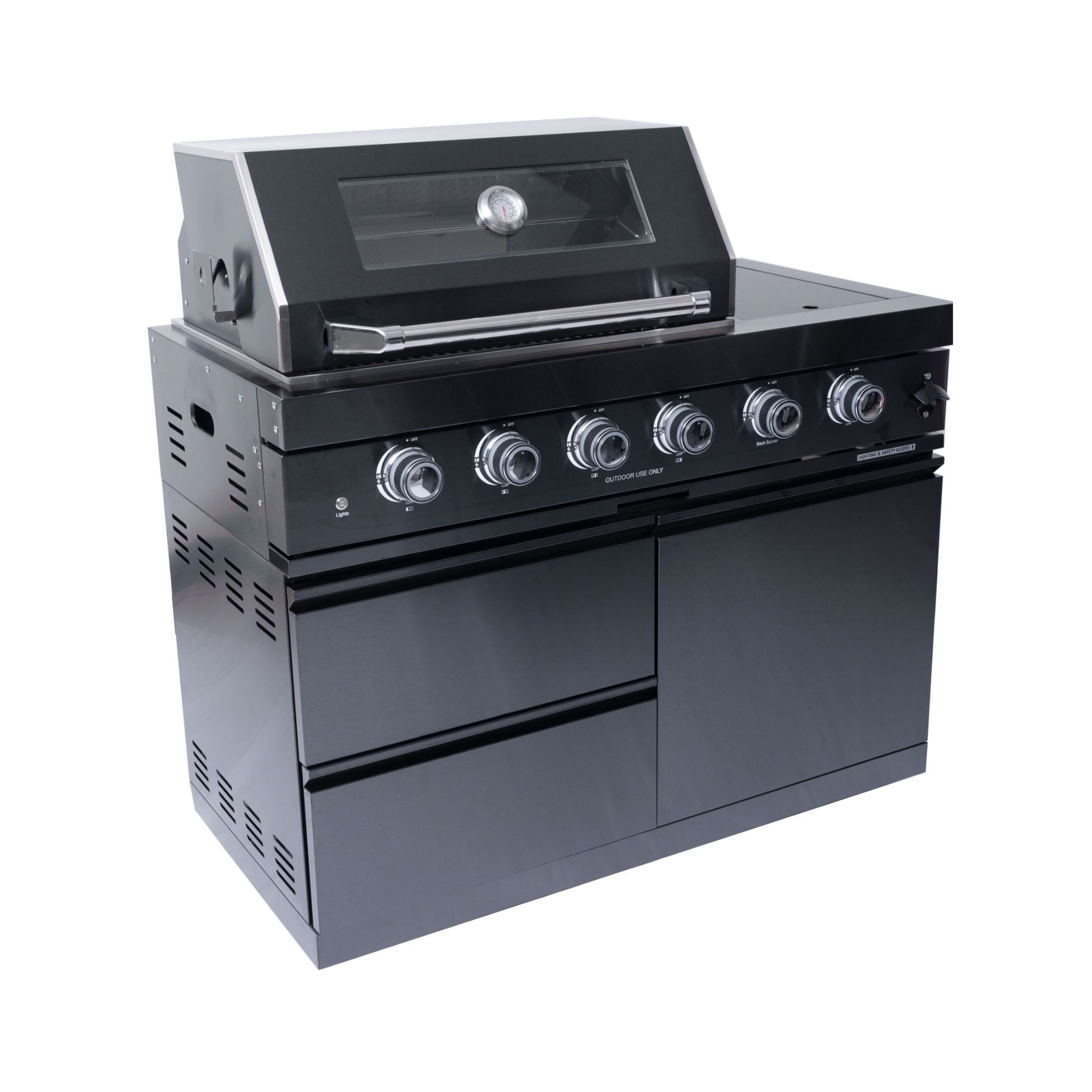 Castelle Flame Premium Black Stainless Steel 4-Burner Liquid Propane Kitchen Grill Island With Rotisserie Kit (SAK48157)