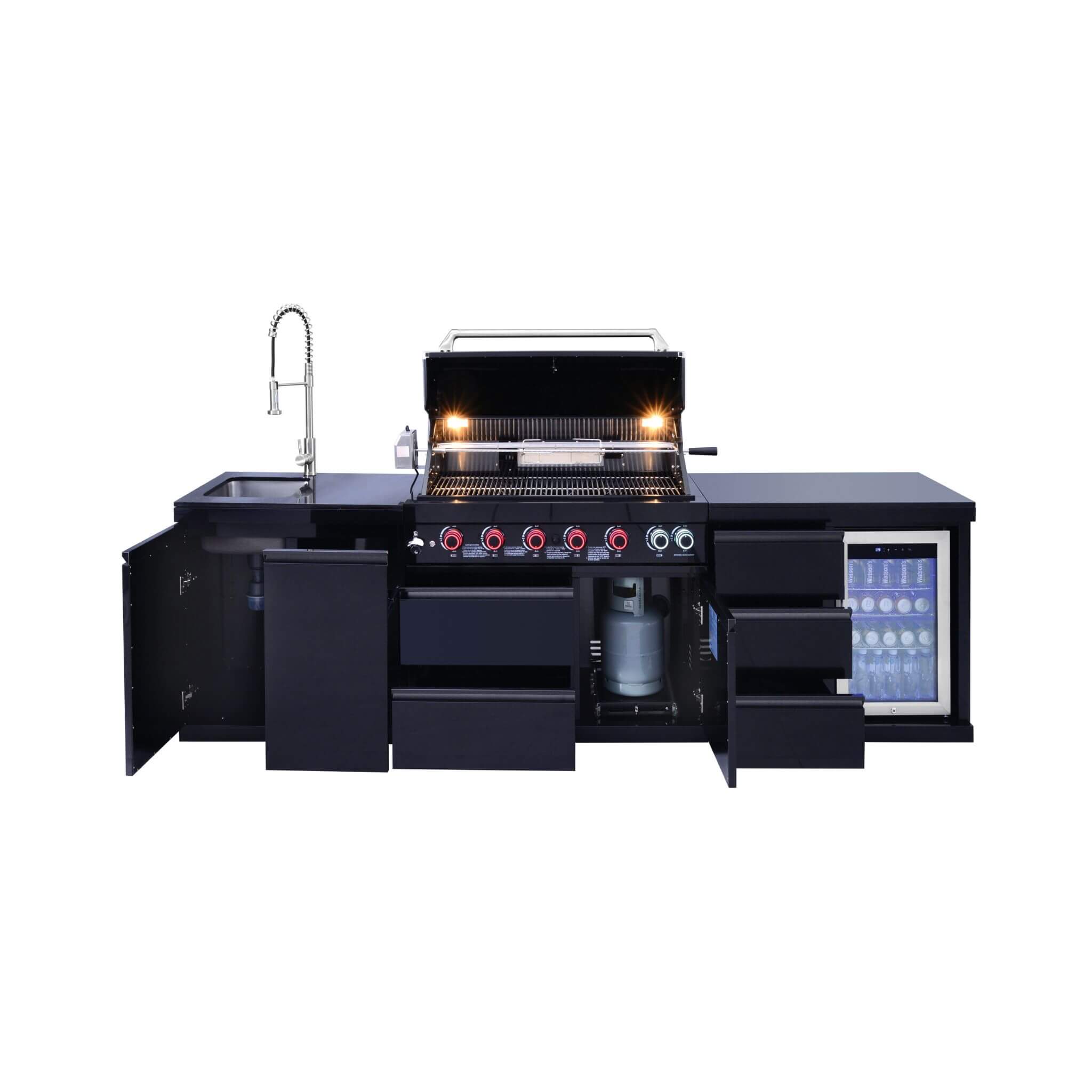 Castelle Flame Summit 6-Burner 85000 BTU Liquid Propane Grill Island With Sink And Fridge (SAK59238)