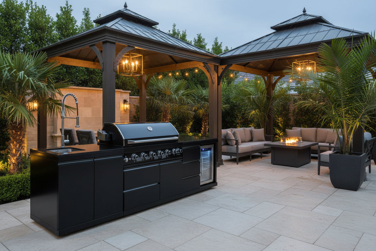 Castelle Flame Summit 6-Burner 85000 BTU Liquid Propane Grill Island With Sink And Fridge (SAK59238)