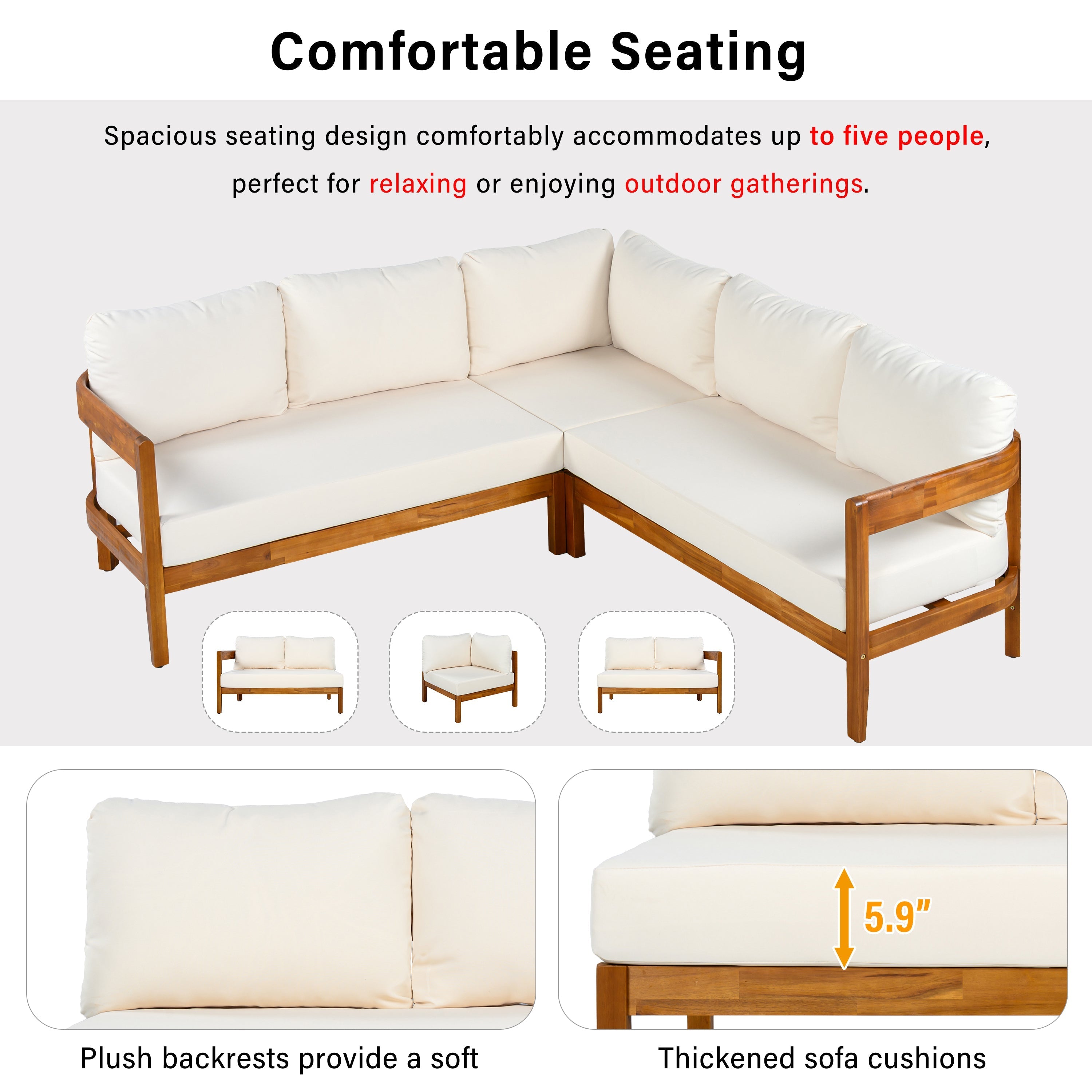 U Style Acacia Solid Wood Patio Furniture Set