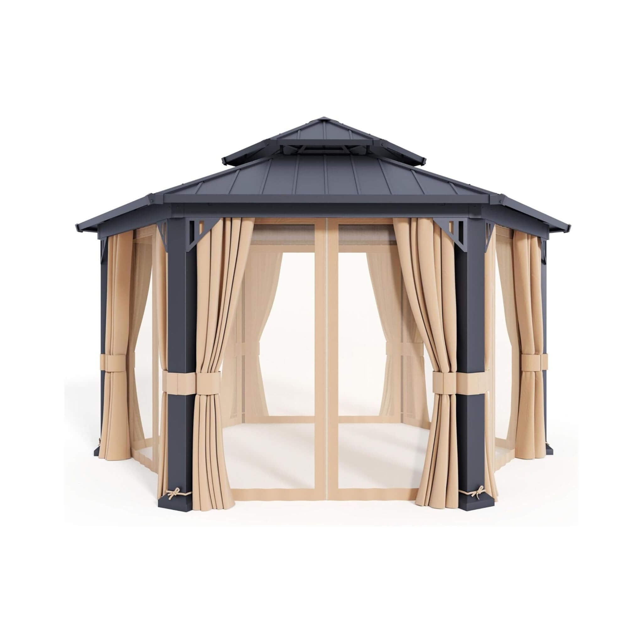 Alora Double-Tier Hexagonal Metal Patio Gazebo