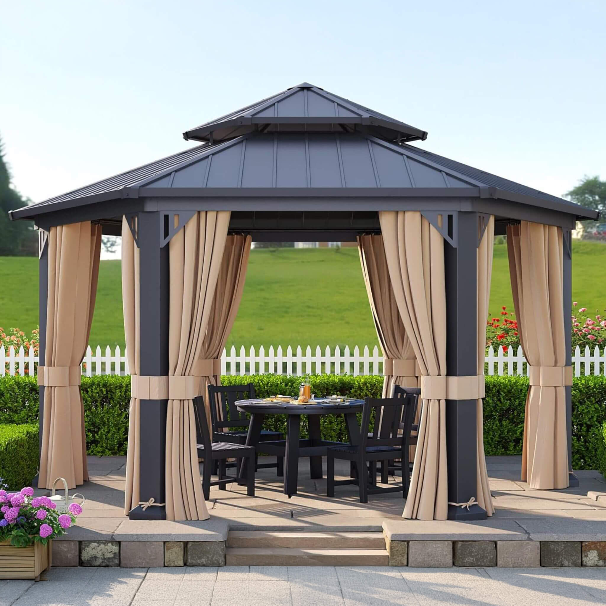 Alora Double-Tier Hexagonal Metal Patio Gazebo
